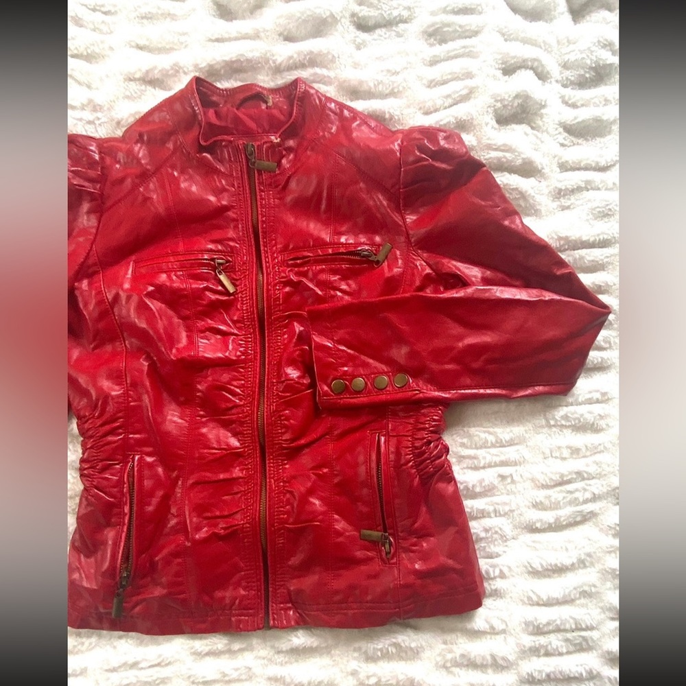 vegan / faux leather red jacket
